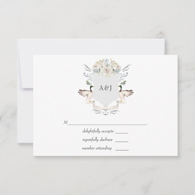 Lakeside Wedding Monogrammed Crest RSVP Card (Front)