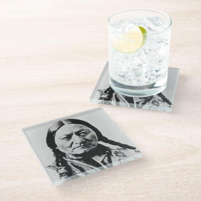 Lakota Chief Surrender: Sitting Bull Fort Buford Glass Coaster (Angled)