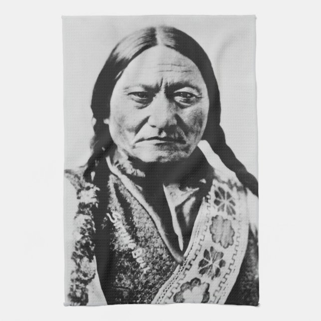 Lakota Chief Surrender: Sitting Bull Fort Buford Tea Towel (Vertical)