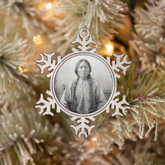 Lakota Leader Sitting Bull Native American Indian  Snowflake Pewter Christmas Ornament (Tree)