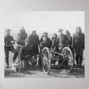 Lakota Scouts and White Soldiers Posed Behind Poster