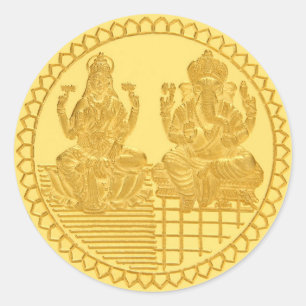 LAKSHMI AND GANESH GOLD COIN DESIGN CLASSIC ROUND STICKER
