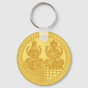 LAKSHMI AND GANESH GOLD COIN DESIGN KEY RING