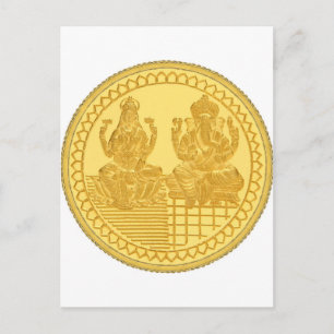 LAKSHMI AND GANESH GOLD COIN DESIGN POSTCARD