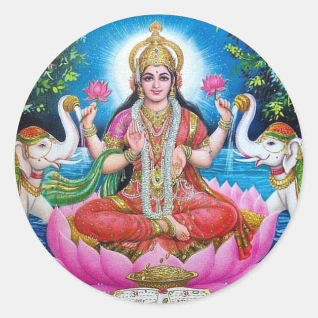 Lakshmi Goddess of Love, Prosperity, and Wealth Classic Round Sticker (Front)