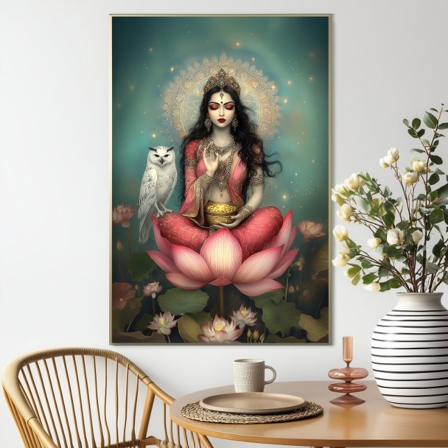 Lakshmi Hindu Goddess of Prosperity Owl Lotus Poster (Creator Uploaded)