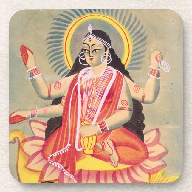 Laksmi sitting on a throne of lotus leaves, c.1890 coaster (Front)