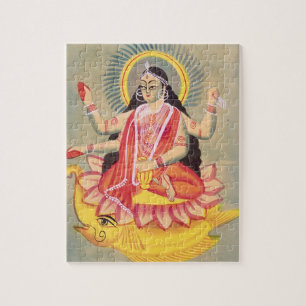 Laksmi sitting on a throne of lotus leaves, c.1890 jigsaw puzzle