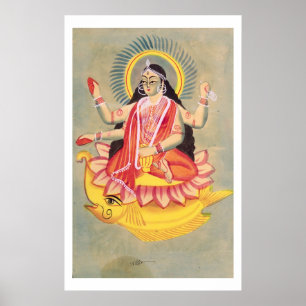 Laksmi sitting on a throne of lotus leaves, c.1890 poster