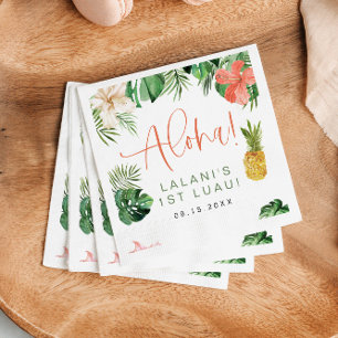 LALANI Tropical Pink Hibiscus Luau 1st Birthday Napkin
