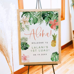 LALANI Tropical Pink Hibiscus Luau 1st Birthday Poster