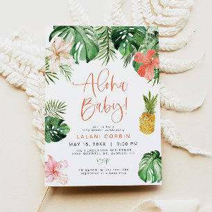 LALANI Tropical Pink Hibiscus Luau Baby Shower Invitation
