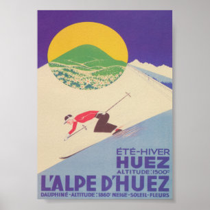 L'Alpe d'Huez France Retro Vintage Ski Poster