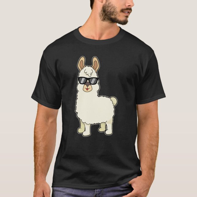 Lama Cool Alpaca Sunglasses Funny T-Shirt (Front)