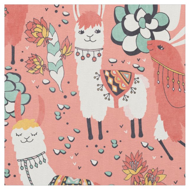 Lama in cactus jungles fabric (Close Up)