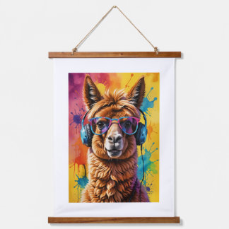 Lama in headphones hanging tapestry