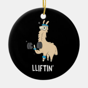 Lama in the gym - lifting weights ceramic ornament