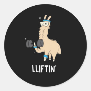 Lama in the gym - lifting weights classic round sticker