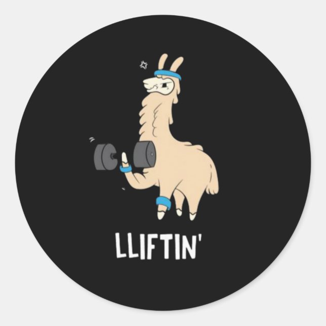 Lama in the gym - lifting weights classic round sticker (Front)
