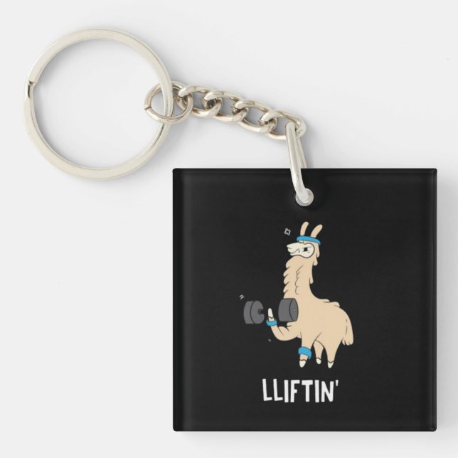 Lama in the gym - lifting weights key ring (Front)