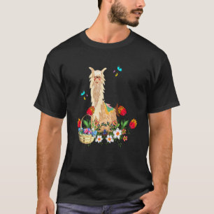 Lama Llama With Easter Eggs Basket T-Shirt