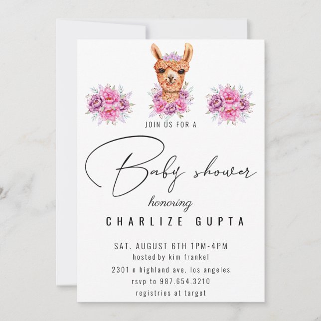 Lama Safari Animals Baby Shower Invitation (Front)