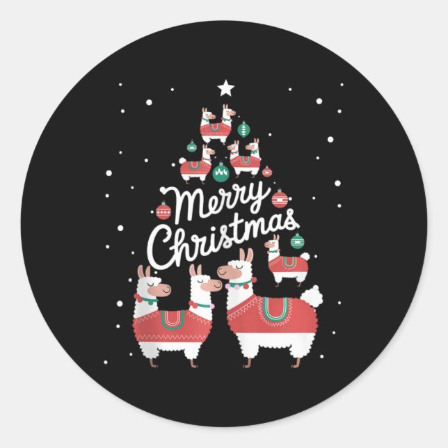 Lama Xmas Tree Llamas Christmas Tree  Classic Round Sticker (Front)