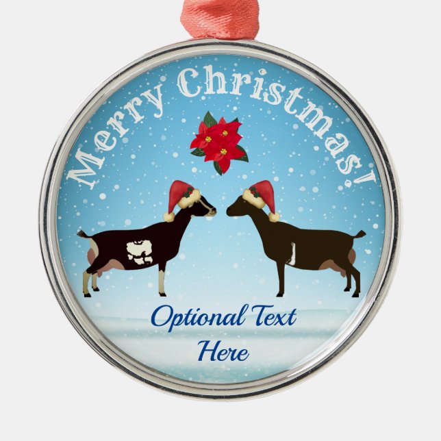 LaMancha Dairy Goat Christmas in the snow Metal Ornament (Front)