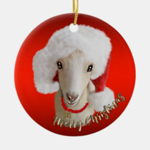 LaMancha Goat Santa Hat Christmas Ornament