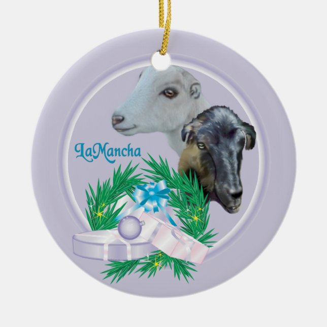 LaMancha Goat Wreath Holiday Ornament (Front)