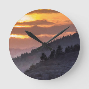 Lamar Valley Sunset Round Clock