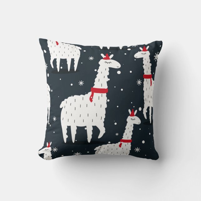 Lamas, hand drawn backdrop. Colourful seamless pat Cushion (Front)