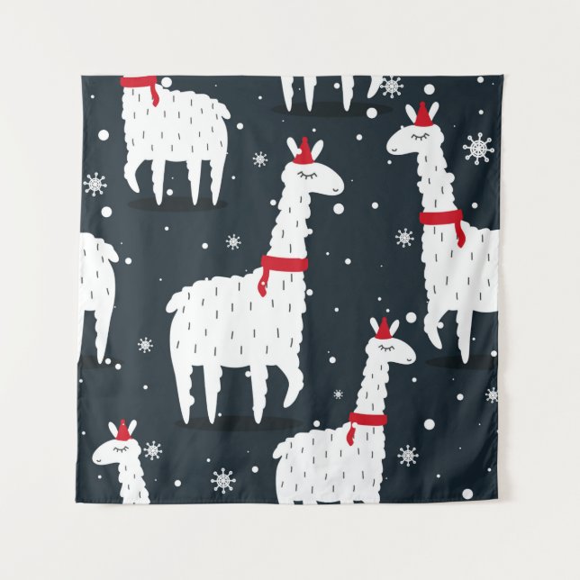 Lamas, hand drawn backdrop. Colourful seamless pat Tapestry (Front)