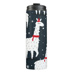 Lamas, hand drawn backdrop. Colourful seamless pat Thermal Tumbler