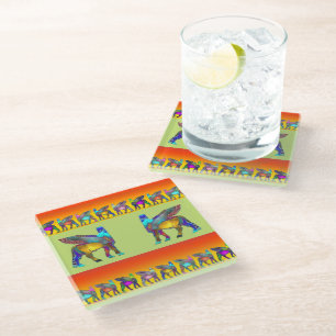 Lamassu in Colour Glass Coaster