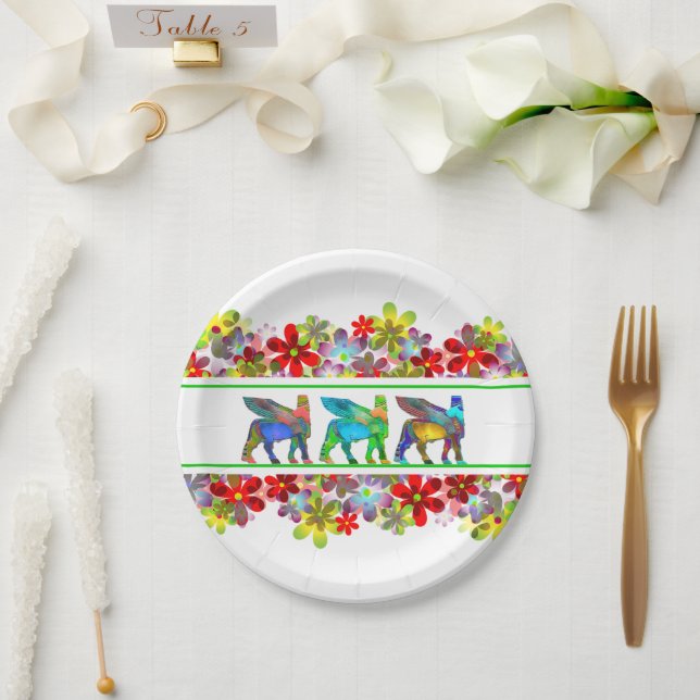 Lamassu in Colours Paper Plate (Wedding)