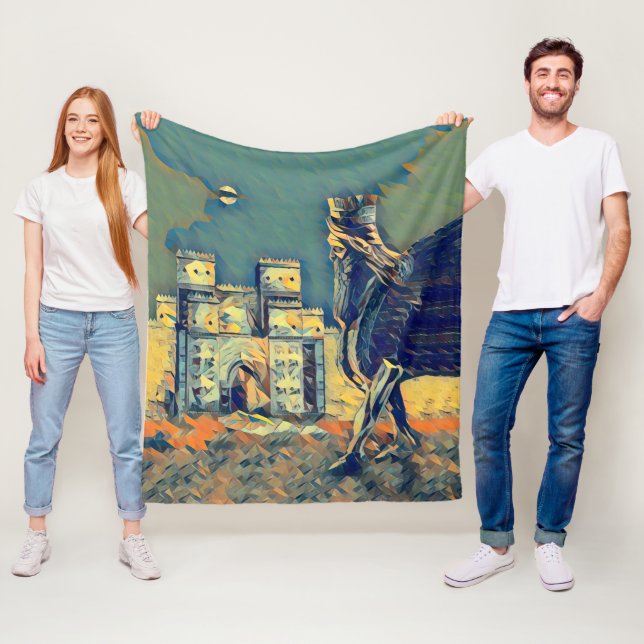 Lamassu Ishtar Gate Artwork Fleece Blanket, Small Blanket (In Situ)