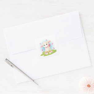 Lamb And Butterflies Square Sticker