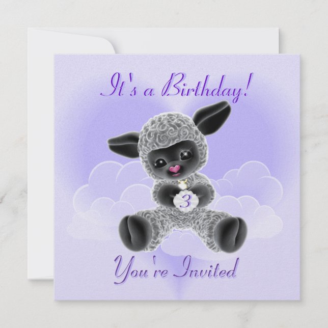 Lamb and Clouds Child's  Birthday  Invitation (Front)