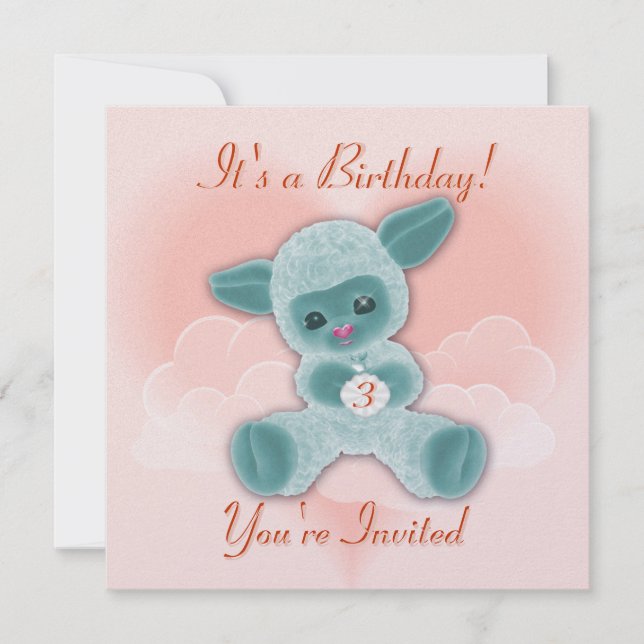 Lamb and Clouds Child's  Birthday  Invitation (Front)