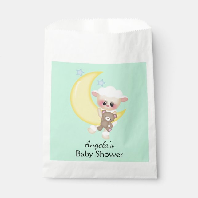 Lamb and Crescent Moon Baby Shower Favour Bag (Front)