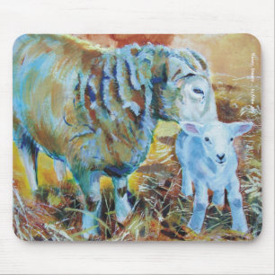 Lamb and sheep painting mouse pad