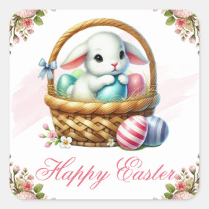 Lamb and Spring Flowers Happy Easter Square Sticker