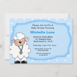 Lamb Baby Boy Shower Invitations