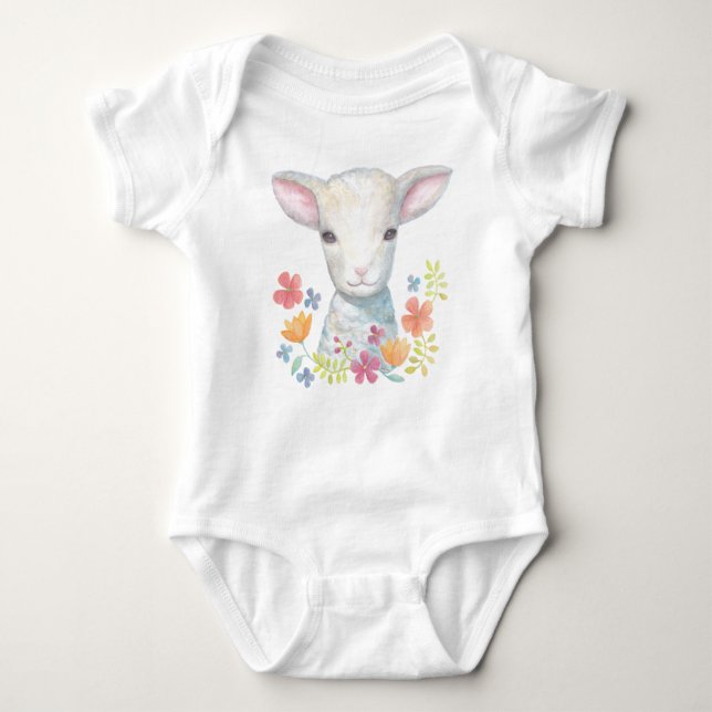 Lamb Baby clothes Christian Baby Shower Gift Sheep Baby Bodysuit (Front)