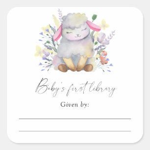 Lamb - Baby Shower bookplate, books for baby Square Sticker