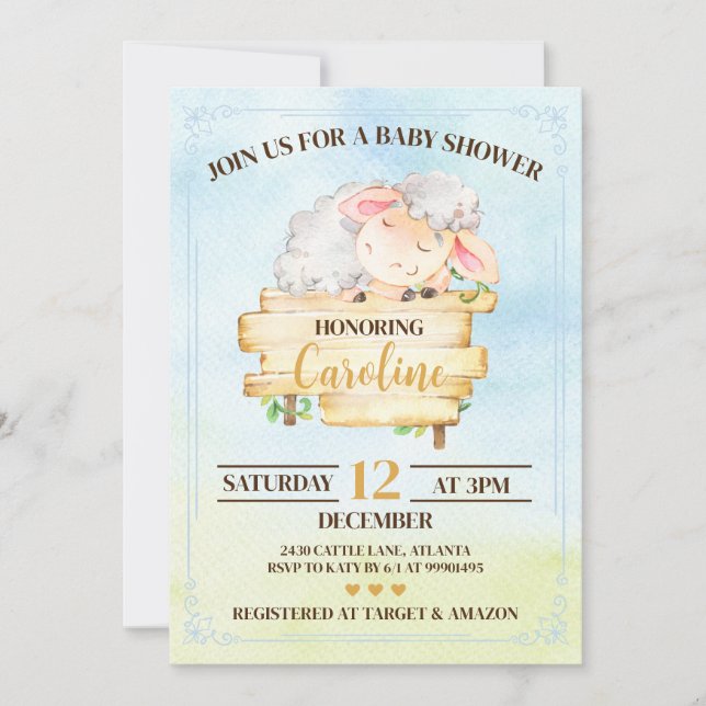 Lamb Baby Shower Invitation (Front)