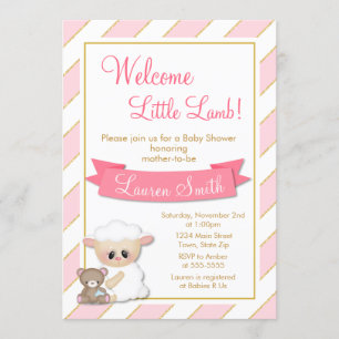 Lamb Baby Shower Invitation Pink Baby Girl Lamb