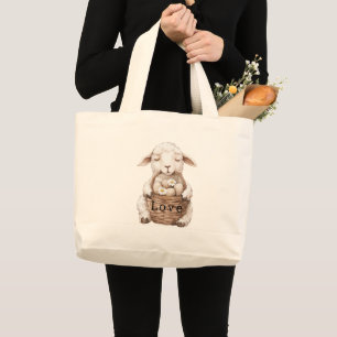 Lamb Basket Daisy Flowers Large Tote Bag