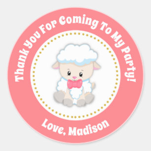 Lamb Birthday Party Favour Stickers Pink Girl